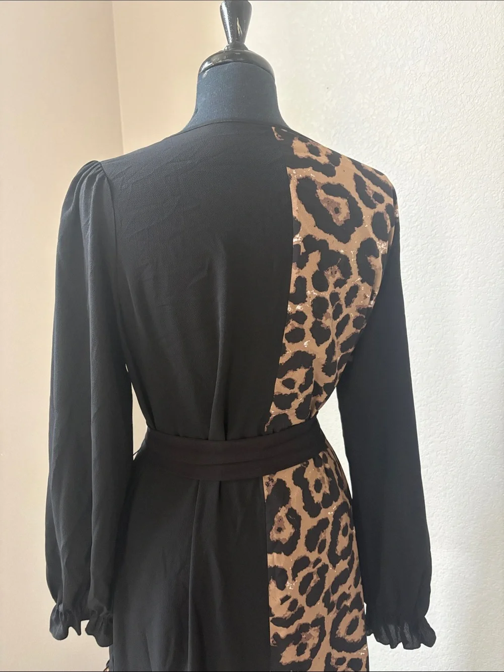 SHEIN Black & Leopard Panel Long Sleeve Maxi Dress OXL
